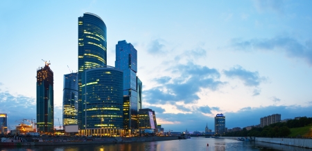 skyscrapers of Moscow city business center  in summer morning の写真素材