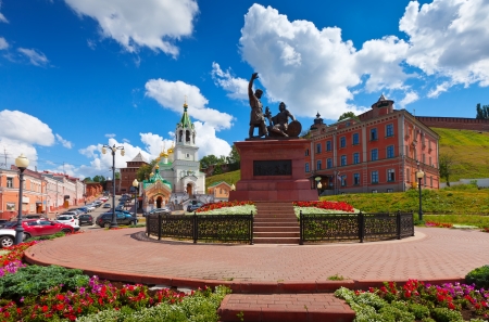 Monument to Minin and Pozharsky at Nizhny Novgorod in summer sunny day. Russiaのeditorial素材