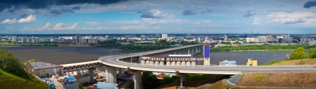 View of Nizhny Novgorod.  Metro Bridge through Oka River. Russiaの写真素材