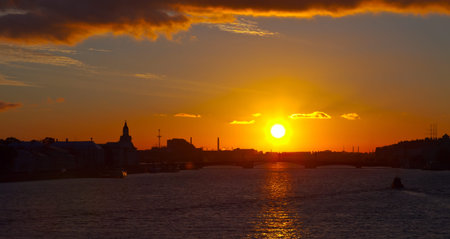 view of Neva river in dawn. Saint Petersburg, Russiaの写真素材