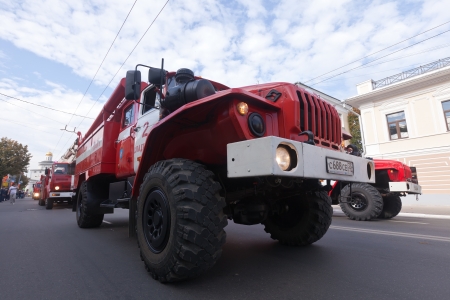 VLADIMIR, RUSSIA - SEPTEMBER 15: City Day  event September 15, 2012 in Vladimir, Russia.  Fire trucks in carnival procession  dedicated to the 1022 anniversary of Vladimir cityのeditorial素材