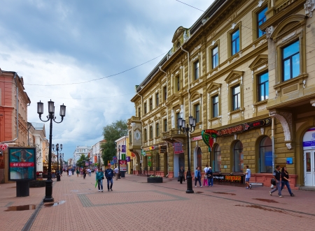 NIZHNY NOVGOROD, RUSSIA - JULY 19: Pedestrian street in old city in July 19, 2012 in Nizhny Novgorod, Russia. City was founded in 1221, now is fifth largest city in Russia with population of 1,250,615のeditorial素材