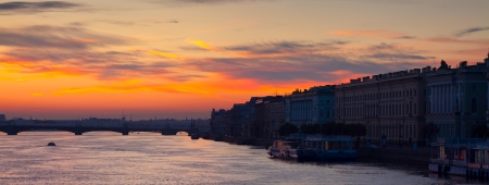 Panoramic view of Neva river in dawn. Saint Petersburg, Russiaのeditorial素材