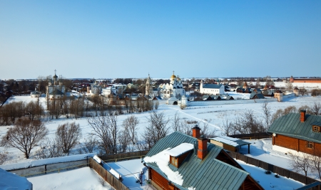 Panoramic view of Suzdal with Intercession monastery in winter. Russiaの写真素材
