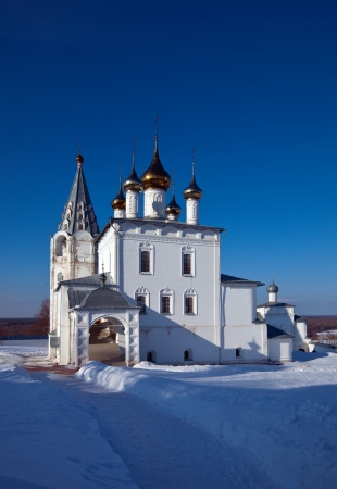 Trinity Cathedral (build in 1681-1689)  at  Holy Trinity Monastery of St. Nicholas monastery at Gorokhovets in winter. Russiaの写真素材