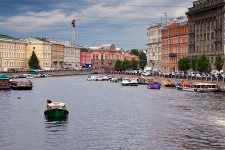 ST.PETERSBURG, RUSSIA - AUGUST 1: Fontanka River in August 1, 2012 in St.Petersburg, Russia. River flows through historic district. Length of 6.7 km, width up to 70 meters, maximum depth of 3.5 mのeditorial素材