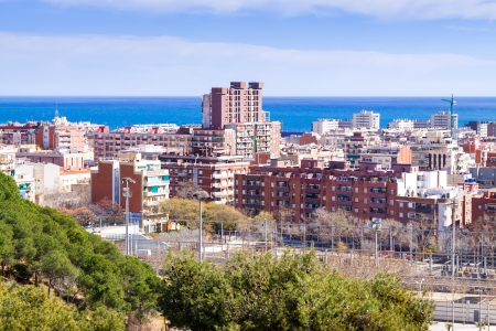 Top view of Badalona and Mediterranean Sea.  Spainの写真素材