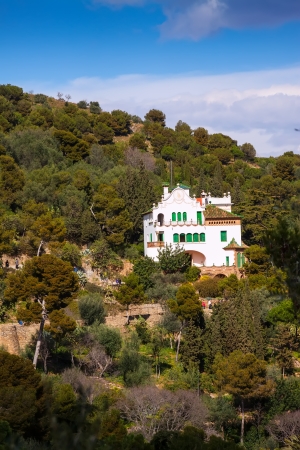 BARCELONA, SPAIN - MARCH 12: Park Guell in March 12, 2013 in Barcelona, Spain. Park was designed by Gaudi and built in 1900 to 1914, as luxury residential district. Now it is municipal gardenのeditorial素材