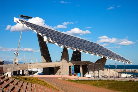 BARCELONA, SPAIN - MARCH 9: Sculptural photovoltaic plate in Forum area in March 9, 2013 in Barcelona, Spain. Universal Forum of Cultures was a 141-day international event in 2004 のeditorial素材