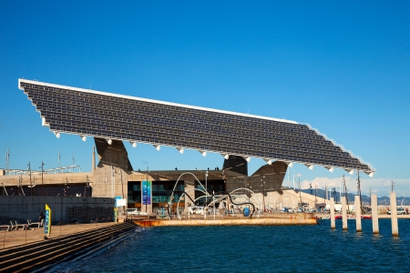 BARCELONA, SPAIN - MARCH 9: Sculptural photovoltaic plate in Forum area in March 9, 2013 in Barcelona, Spain. Universal Forum of Cultures was a 141-day international event in  2004 のeditorial素材