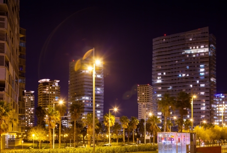 BARCELONA, SPAIN - MARCH 18: Night view of luxury residence district in March 18, 2013 in Barcelona, Spain. Sant Marti is most populated district in city - population of 221,029 (2005)のeditorial素材