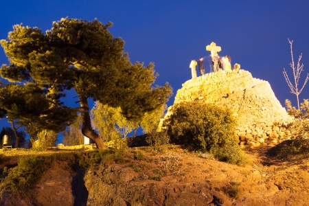 Calvary at Park Guell in night. Barcelona, Spainの写真素材