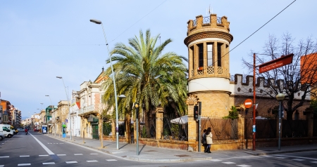 BARCELONA, SPAIN - MARCH 23: Old street in March 23, 2013 in Barcelona, Spain. Badalona was founded by the Romans in the 3rd century BC.  Population: 220,977 (2012 Census)のeditorial素材