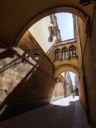 Old picturesque street of Barrio Gotico. Barcelonaの写真素材