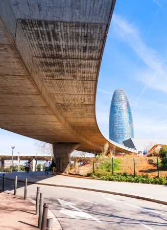 BARCELONA, SPAIN - MARCH 3: View of Torre agbar in March 3, 2013 in Barcelona, Spain. 38 storey skyscraper, built in 2005 by Jean Nouvel. Now one of the symbols of Barcelona is owned by Grupo Agbarのeditorial素材