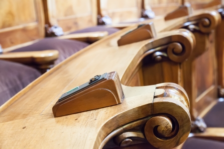 BARCELONA, CATALONIA - APRIL 23:  Closeup of seats in interior of Ayuntamiento de Barcelona in April 23, 2013 in Barcelona, Catalonia. Hall of the Queen Regent のeditorial素材