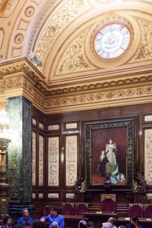 BARCELONA, CATALONIA - APRIL 23:  Interior of Ajuntament de Barcelona in April 23, 2013 in Barcelona, Catalonia. Hall of the Queen Regent with painting of Queen Maria Cristina and Alfonso XIIIのeditorial素材