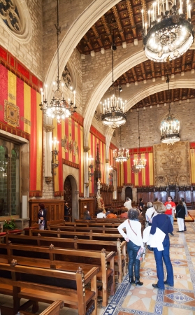 BARCELONA, CATALONIA - APRIL 23: Old interior of  city hall of Barcelona in April 23, 2013 in Barcelona, Catalonia. Hall of Council of One Hundredのeditorial素材