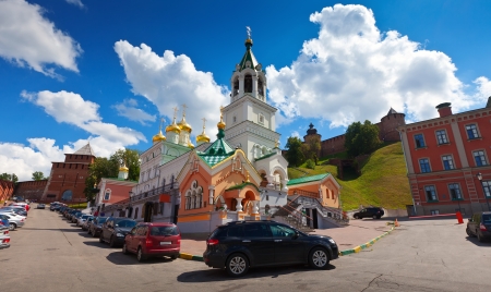 Wide angle shot of  Church of the Nativity John the Baptist at Nizhny Novgorod in summer sunny day. Russiaのeditorial素材