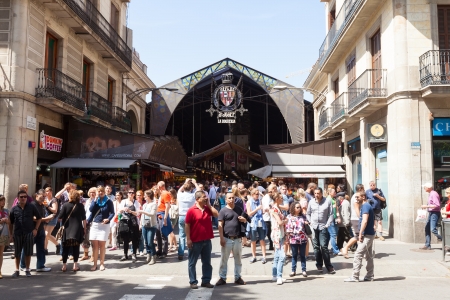  BARCELONA, SPAIN - JUNE 1: Main gate at La Boqueria market in June 1, 2013 in Barcelona, Spain. 
Market has been known since 1217. Now - one of the city's foremost tourist landmarksのeditorial素材