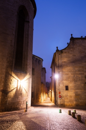 evening Street view of medieval Girona. Cataloniaの写真素材