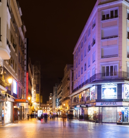 MADRID, SPAIN - APRIL 26: Evening street in April 26, 2013 in Madrid, Spain. When the sun sets, life in the city does not stoのeditorial素材