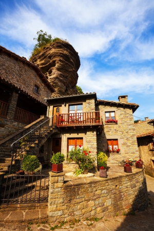 picturesque houses in medieval Catalan village. Rupit, Cataloniaの写真素材