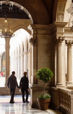 BARCELONA, CATALONIA - APRIL 23: The staircase of Honor in interior of Casa de la Ciudad in April 23, 2013 in Barcelona, Catalonia. It was built by the municipal architect Pere Falques in 1894のeditorial素材