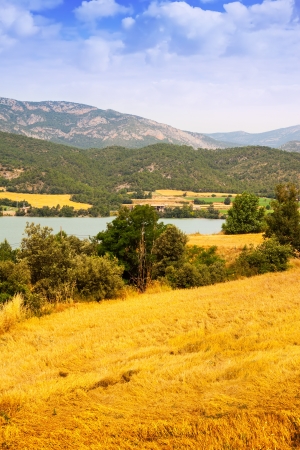 Field at mountain valley. Lleida, Cataloniaの写真素材