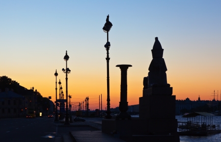 View of St. Petersburg. Universitetskaya Embankment in dawnの写真素材