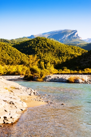 Vertical mountains landscape with river.  Cinqueta, Huesca, Aragonの写真素材