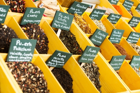  seasonings and tea at spanish marketの写真素材