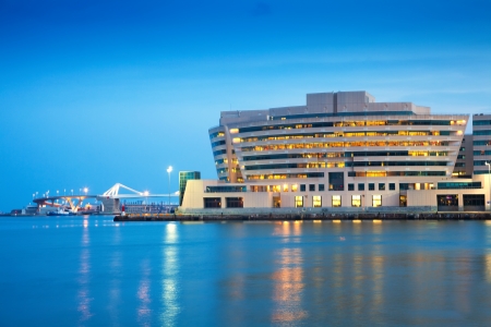Maing building of Port Vell in evening. Barcelona, Cataloniaのeditorial素材