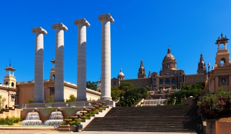 National Palace of Montjuic in sunny day. Barcelona, Catalonia のeditorial素材