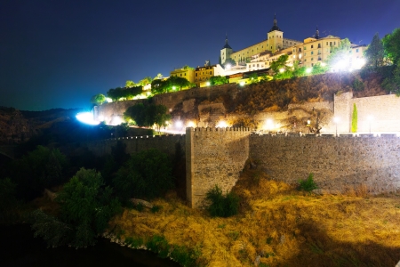 View of Toledo from river in summer midnight. CastileâLa Mancha, Spainのeditorial素材