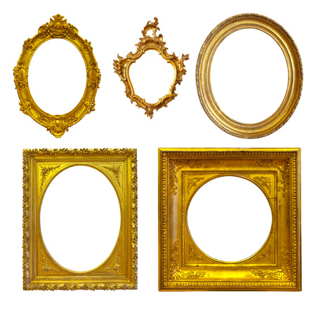 Set of few Luxury gilded frames. Isolated over white background with clipping pathの写真素材