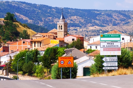 General view of mountains village in Aragon. Frias de Albarracin, Teruelの写真素材