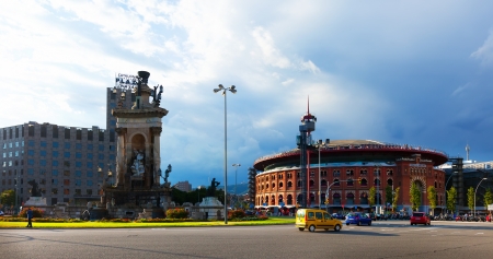 BARCELONA, SPAIN - AUGUST 8: Plaza de Espana with Arena in August 8, 2013 in Barcelona, Spain. Square was built for the Exposicion Universal de Barcelona in 1929のeditorial素材
