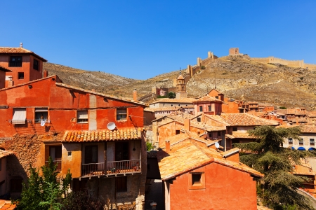 medieval street with old fortress wall in Albarracin.   Spainの写真素材
