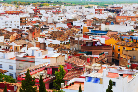 Top view of Sagunto from hill in summer day.  Valencian Community, Spainの写真素材