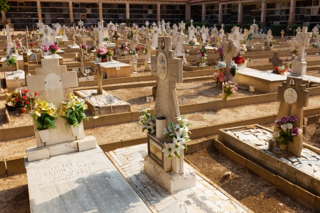 TERUEL, SPAIN - AUGUST 25: Spanish Ñhristianity gravesite in August 25, 2013 in Teruel, Spain. 
Day view of cemetery in Teruel のeditorial素材