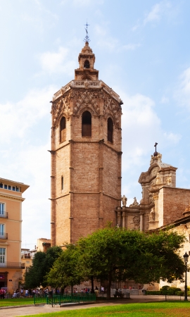 VALENCIA, SPAIN - AUGUST 27: Valencia Cathedral and Micalet tower on August 27, 2013 in Valencia, Spain. 
Known as Saint Mary's Cathedral or Metropolitan CathedralBasilica of Assumption of Our Ladyのeditorial素材