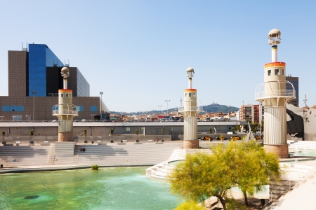 Parque de la Espana Industrial in Barcelona in summer day. Cataloniaのeditorial素材