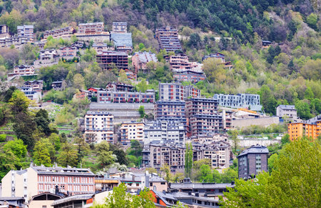Residence district at mountains. Pyrenees, Andorra la Vellaの写真素材