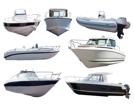Set of motor boats. Isolated over white backgroundの写真素材