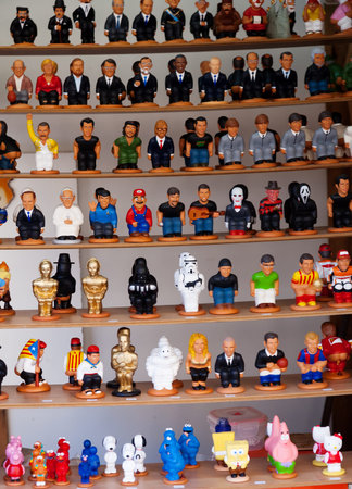 BARCELONA, SPAIN - DECEMBER 12: Traditional Catalan caganers on December 12, 2013 in Barcelona, Spain.Caganer is figurine depicted in the act of defecation appearing in areas with Catalan cultureのeditorial素材
