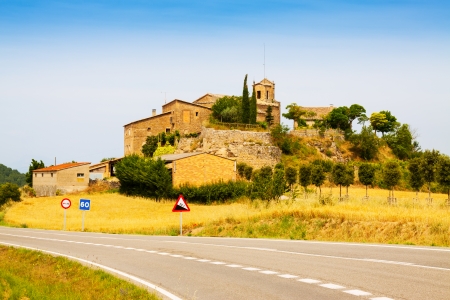 General view of old catalan village. Castellar de la Ribera. Cataloniaのeditorial素材