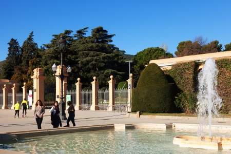BARCELONA, SPAIN - DECEMBER 15, 2013: Entrance to the park of Pedralbes Royal Palace in Barcelona in winterのeditorial素材