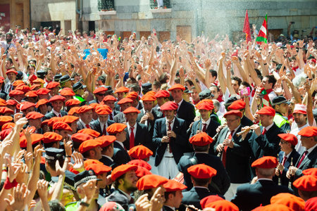 PAMPLONA, SPAIN - JULY 6  Start of San Fermin feast in July 6, 2013 in Pamplona, Spain Municipal...