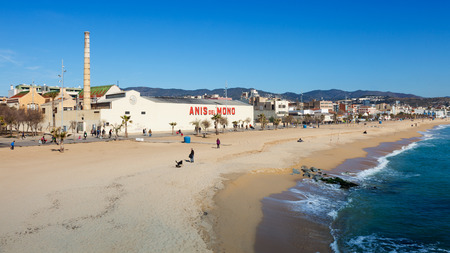 BADALONA, SPAIN - MARCH 2, 2014: View with fabrica of Anis del Mono -  trademark of anise popular Spanish origin brandのeditorial素材